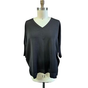 VTG Eileen Fisher Black Merino Wool Sweater Sz M Loose Fit Mint